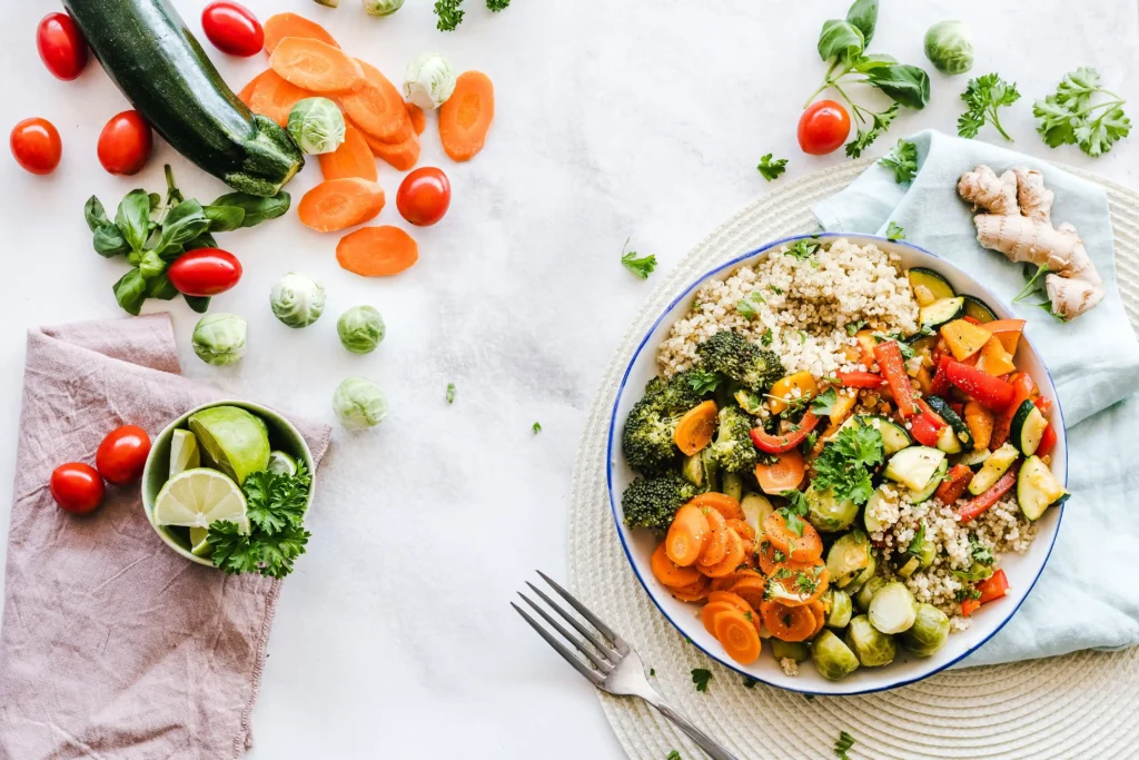 Colorful healthy meal spread — gut-friendly eating habits for better digestion